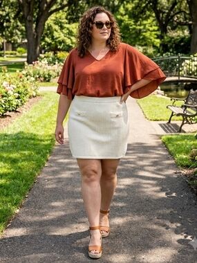 French Connection Cream Knit Textured Mini Skirt